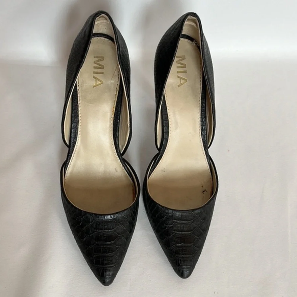 MIA Snakeskin Casual Pumps Stilettos Black Office Heels Shoes‎ Size 8